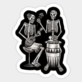 Sugar skull couple lover playing drum and ukulele celebration day of the dead. Sticker